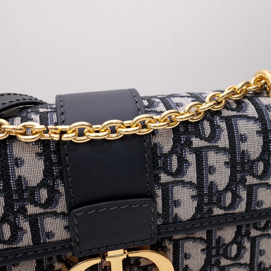 30 Montaigne East-West Bag with Chain Blue Dior Oblique Jacquard and Smooth Calfskin